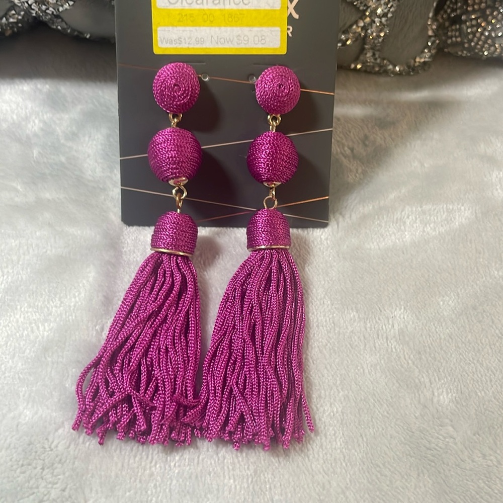 Women’s statement fringe earrings magenta statement boho